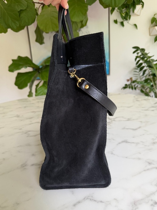 Clare V Suede Simple Tote with Racing Stripes Matte Black with Strap - Picture 6 of 14